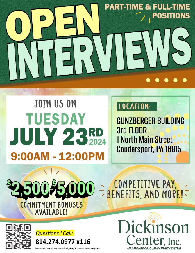 OPEN INTERVIEWS - Potter County - 7/23/24 Image
